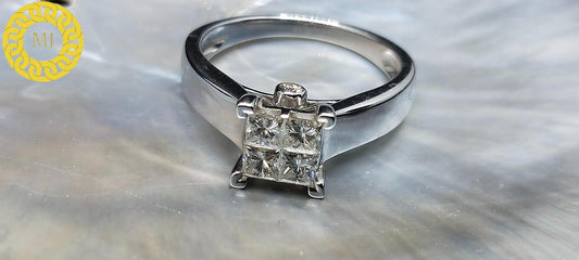 18 k white gold 4 stone princess cut diamond ring, Princess ring , Diamond engagement ring, solid gold ring, Diamond band, gift for her