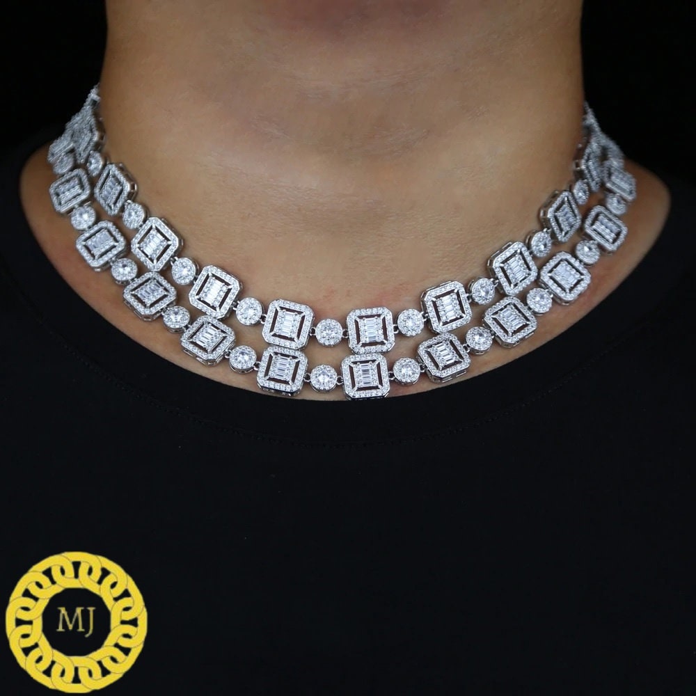 8mm NEW Style Cushion square Tennis Necklace Iced Out Tennis Chain VVS1 moissanite Stones Hip Hop Bling Rapper ,925 Silver Necklace