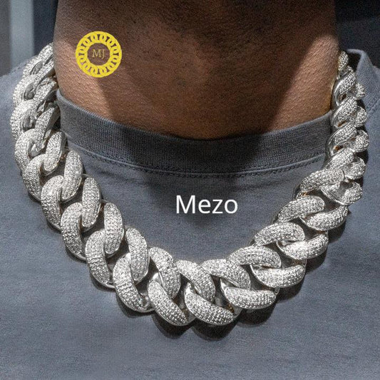 Heavy Solid 925 Sterling Silver Men's VVS1 Moissanite Diamonds Studded Cuban Chain,Iced Out Rapper chains,28mm wide, Quality Box Clasp