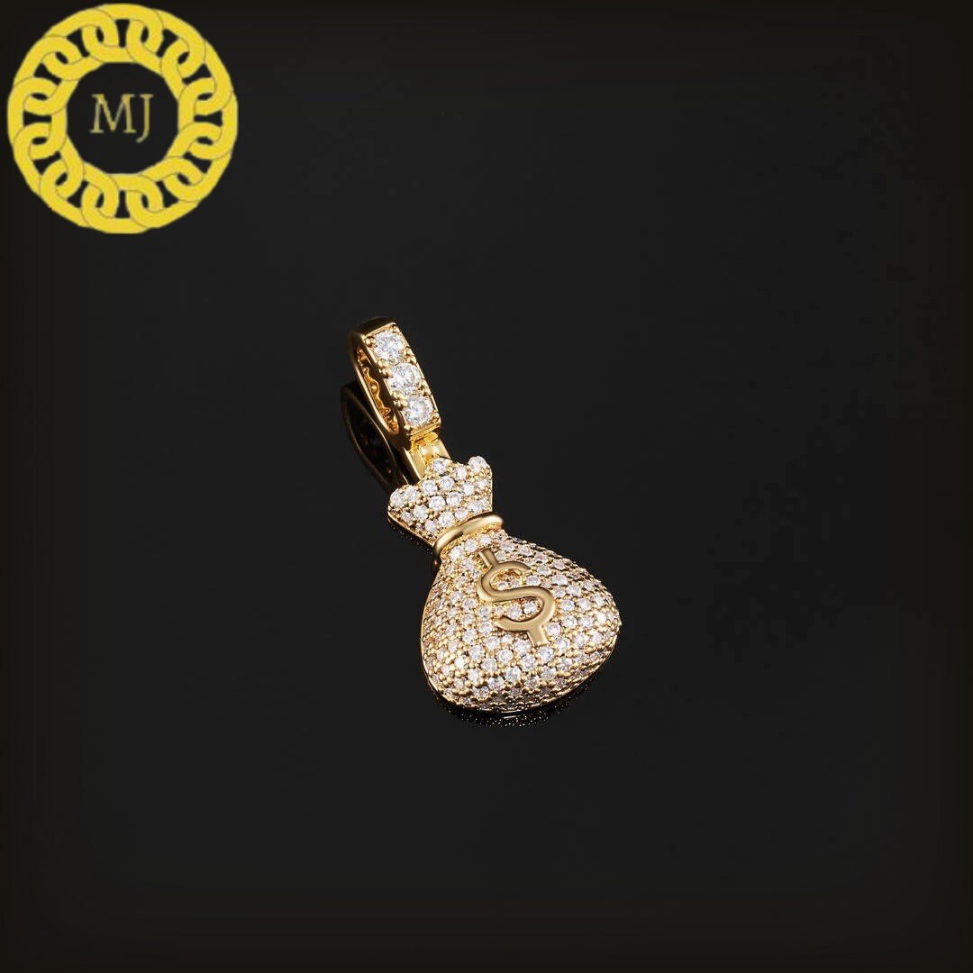 Moneybag Hip Hop Pendant Money Bag Pendant Charm MoneyBag Pendant Iced Money Bag Iced Moneybag Silver Gift Hiphop Moissanite Diamond Pendant