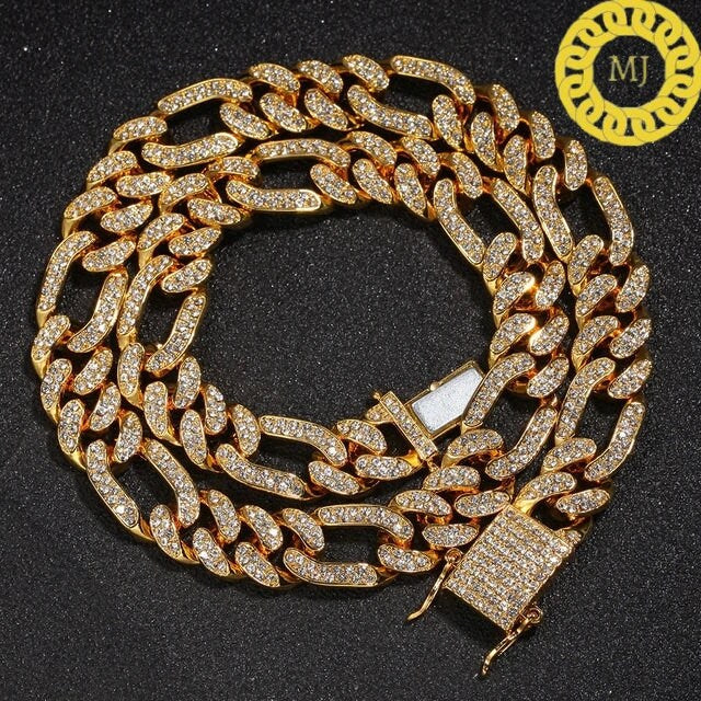 13MM VVS1 Moissanite Diamond Miami Cuban Figaro Chain With 14k White Gold Finished In Sterling Silver 925,16"-28'' ,Pass The Diamond Tester