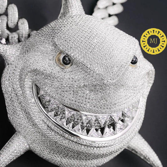 Iced Out Shark Pendant Necklace Gifts for Him,Hip Hop Jewelry Icy Shark Necklace With Cuban Chain,VVS Moissanite Shark Necklace Choker Charm