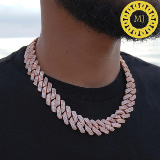 Heavy Solid 925 Sterling Silver Men's VVS1 Moissanite Diamonds Prong Studded Cuban Chain,Icedout Rapper chains,19 mm wide, Quality Box Clasp