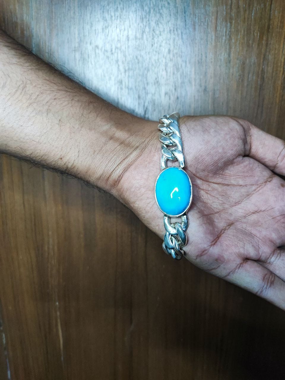 turquoise Cuban Chain Bracelet, 925 Sterling Silver Cabochon Men's Jewelry December Birthstone,heavy Cuban silver Bracelet,Gifts for him