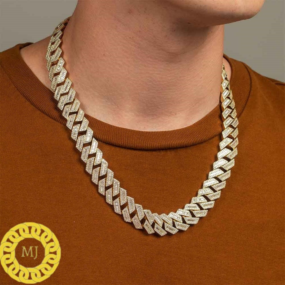 Heavy Solid 925 Sterling Silver Men's VVS1 Moissanite Baguette Studded Cuban Chain,Icedout Rapper chains,18mm wide, Quality Box Clasp