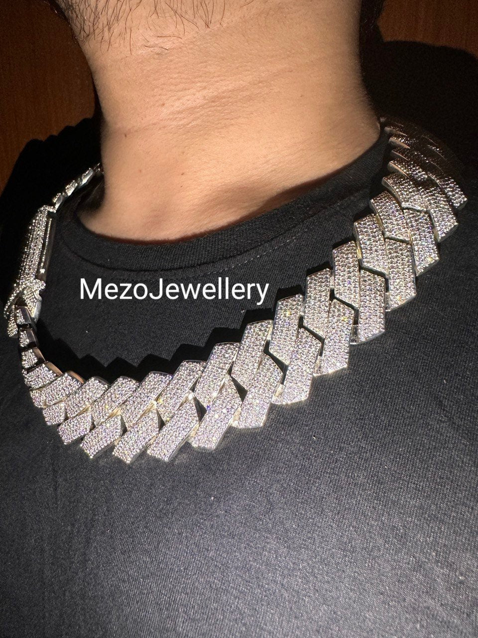 Heavy Solid 925 Sterling Silver Men's VVS1 Moissanite Diamonds Studded Cuban Chain,Icedout Rapper chains,35mm wide, Quality Box Clasp