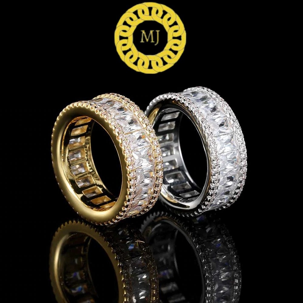Unique men's Moissanite baguette Eternity band | men's band in Sterling Silver | 8mm Infinity band for men | Gifts for him| ICY Hiphop band
