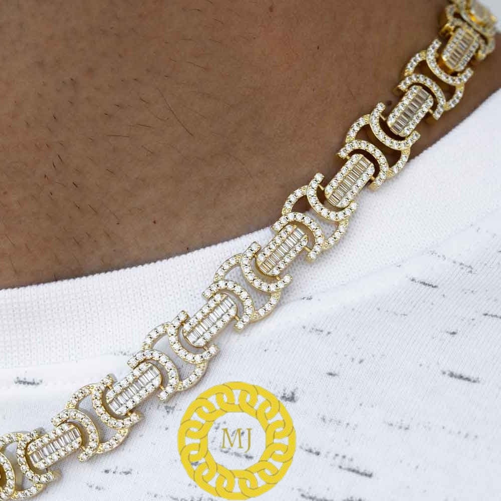 10 MM Flat Byzantine Chain VVS1 Moissanite Diamond In Sterling Silver 925 , 16 - 28'' ,Baguettes diamond Bling chain,Pass The Diamond Tester