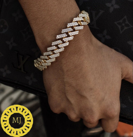 15 mm Cuban Link Chain Iced Out Bracelet,Hip Hop Bling, Unisex Bracelet, Gift For Him/Her, Natural Moissanite Cuban Bracelet,Sterling Silver