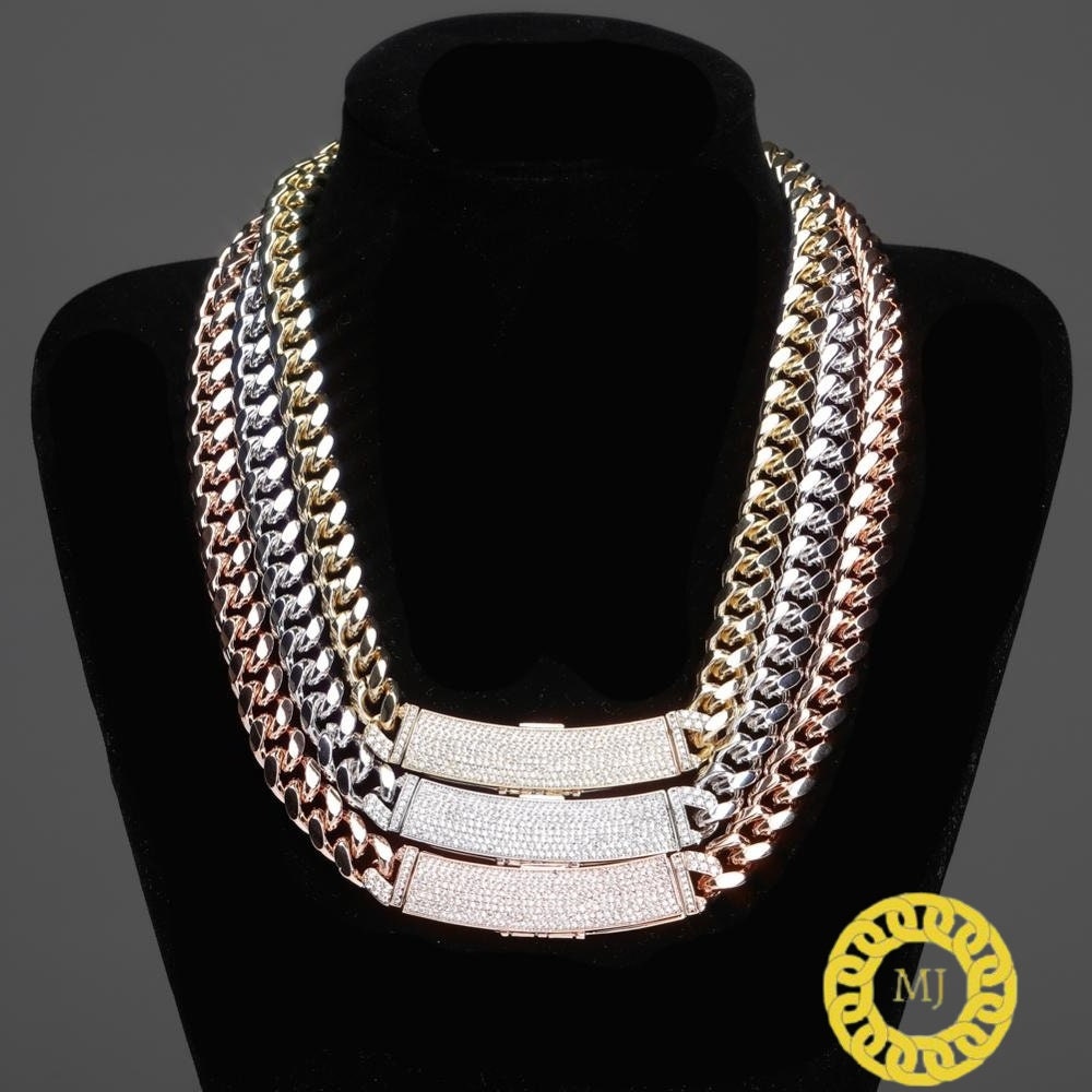 Heavy Solid 925 Sterling Silver Men's VVS1 Moissanite Diamonds Studded Cuban Chain,12mm Moissanite long buckle Cuban chain,Quality Box Clasp