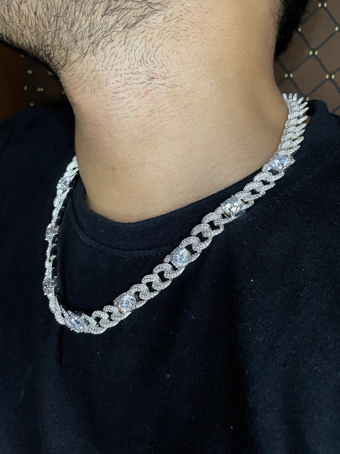 Heavy Solid 925 Sterling Silver Men's VVS1 Moissanite Diamonds Studded Cuban Chain,Icedout Rapper chains,10mm wide,Quality Clasp,Cushion