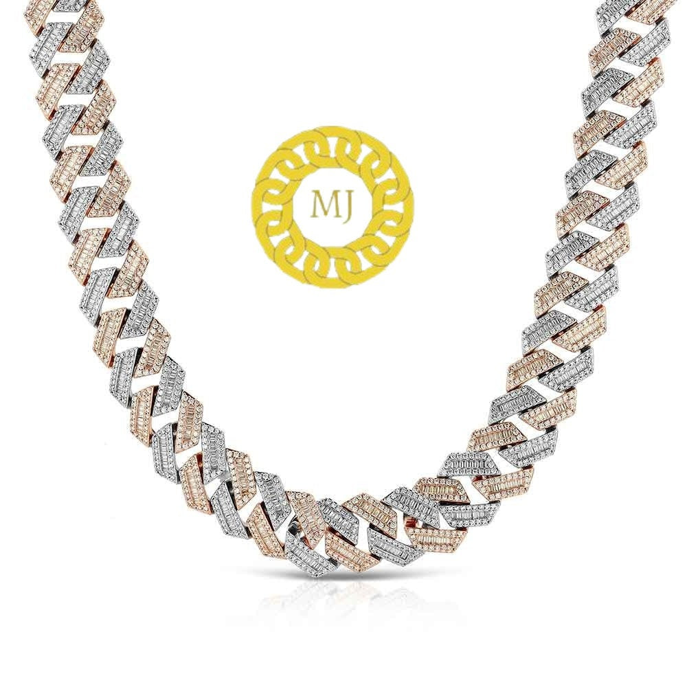 Heavy Solid 925 Sterling Silver Men's VVS1 Moissanite Baguette Studded Cuban Chain,Icedout Rapper chains,18mm wide, Quality Box Clasp