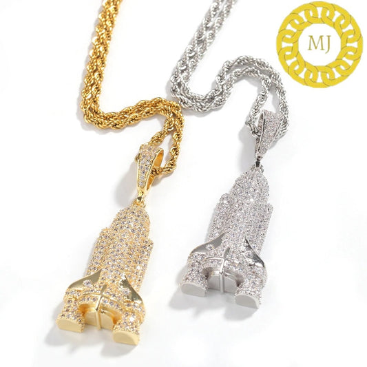 Moissanite diamond 3D Rocket Spacecraft Pendant Necklace, Silver 925,Icedout Rocket Pendant,Flawless VVS Moissanite jewelry,Rocket jewelry