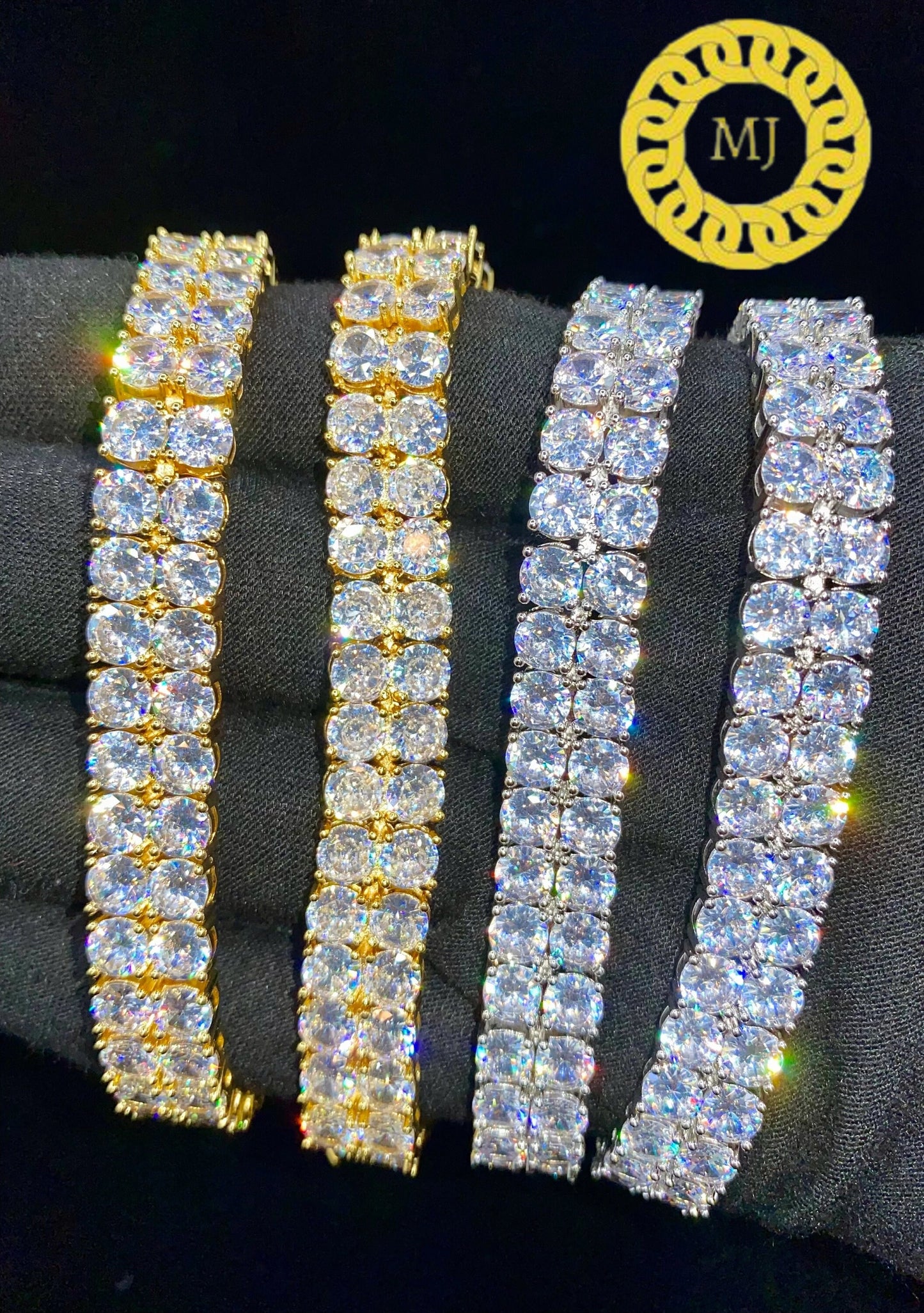 VVS1 Moissanite Diamond double raw Bracelet 925 Silver Hip Hop Men's Prong tennis Bracelet Moissanite Iced out 12MM ,Best Gift For Him & Her