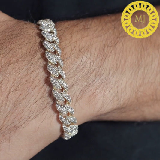 8.5mm Cuban Link Chain Iced Out Bracelet,Hip Hop Bling, Unisex Bracelet, Gift For Him/Her, Natural Moissanite Cuban Bracelet,Sterling Silver