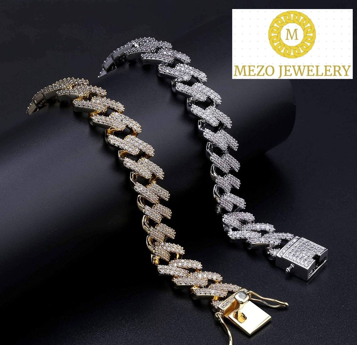 VVS1 Moissanite Diamond Cuban Bracelet Real 925 Silver Large Hip Hop Men's Prong Cuban Bracelet Iced Gold 14MM ,Best Gift For Him