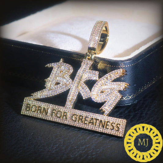 Silver Luxury Iced Out Baguette Born For Greatness Pendant , Hip Hop Jewelry, Gift For Him,Rapper Icy BFG Pendants ,Personalized Jewelry