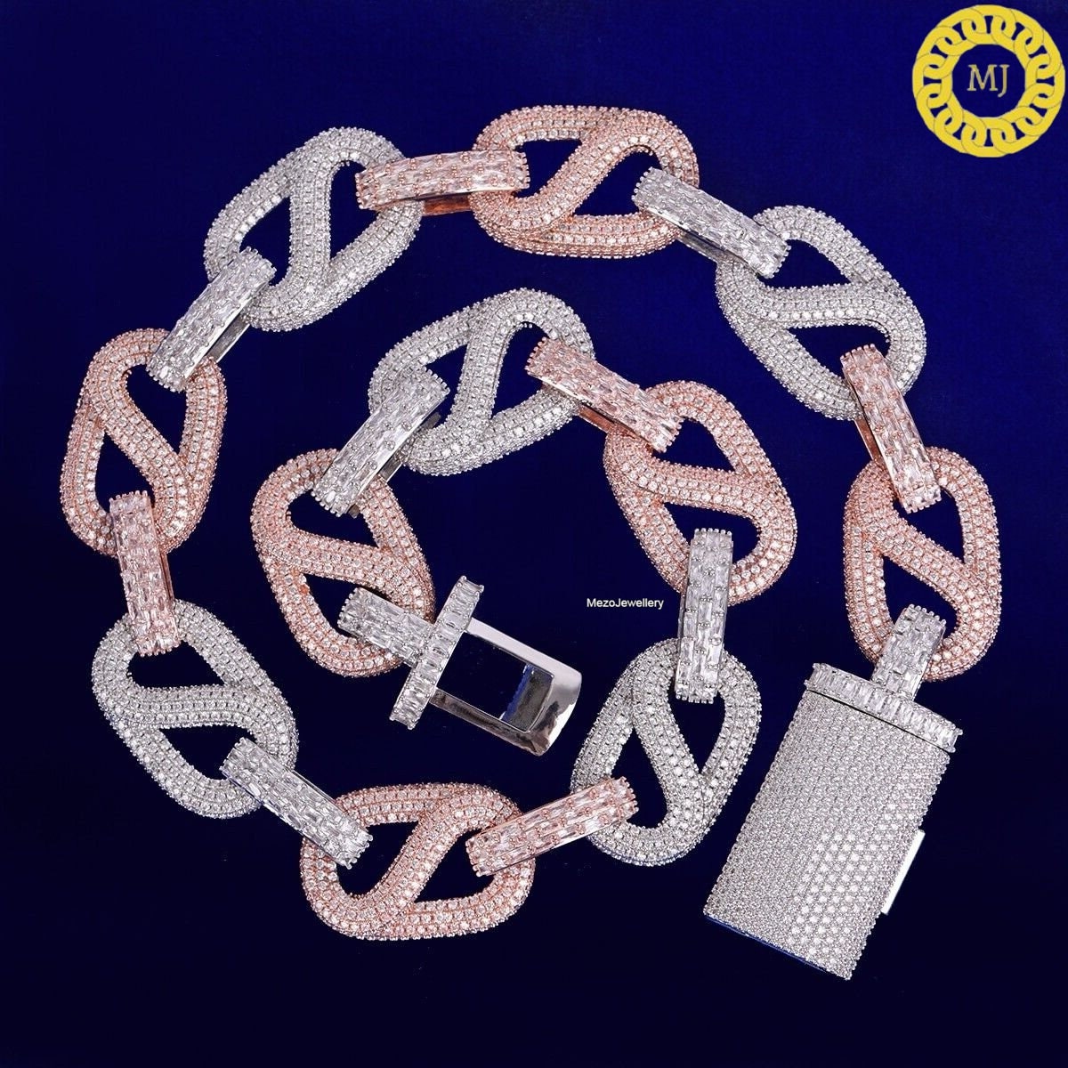 Heavy Solid 925 Sterling Silver Men's VVS1 Moissanite Diamond Studded Cuban Chain,Baguette Icedout Rapper chains,20mm wide,Quality Box Clasp