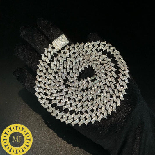 Heavy Solid 925 Sterling Silver Men's VVS1 Moissanite Diamonds Studded spiked Cuban Chain,Icedout Rapper chains,15mm wide, Quality Box Clasp