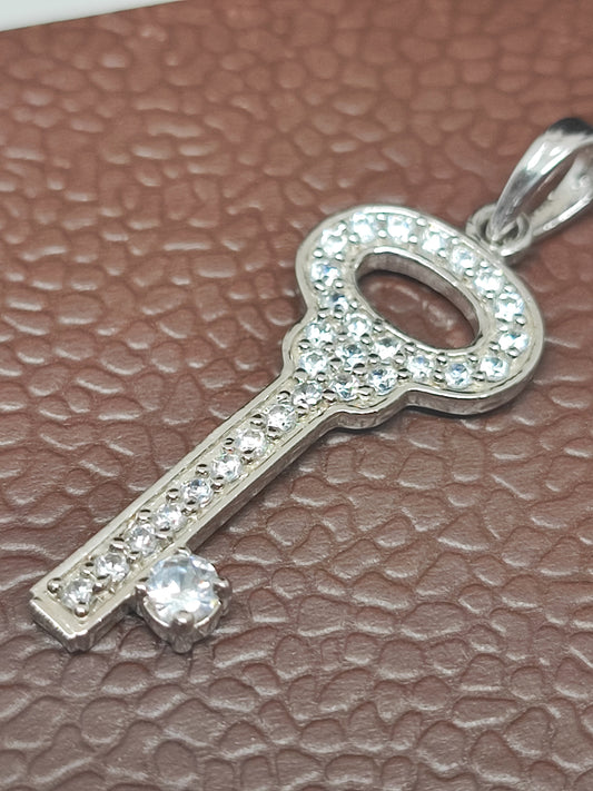 Key Necklace / Moissanite Key Pendant/Moissanite Necklace /  Key Charm Necklace / 925 Solid Silver Key Necklace /Moissanite Key Charm