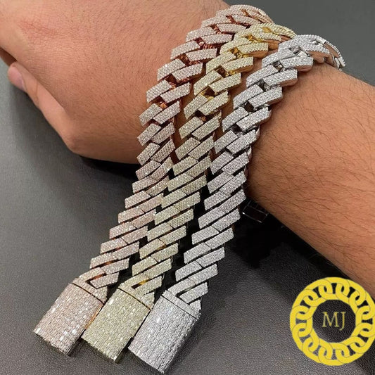 Heavy Solid 925 Sterling Silver | VVS1 Moissanite Diamonds Studded |Curb Bracelet-20mmwide 6-9 Inch" | 18k Gold plated Iced Out Bracelet