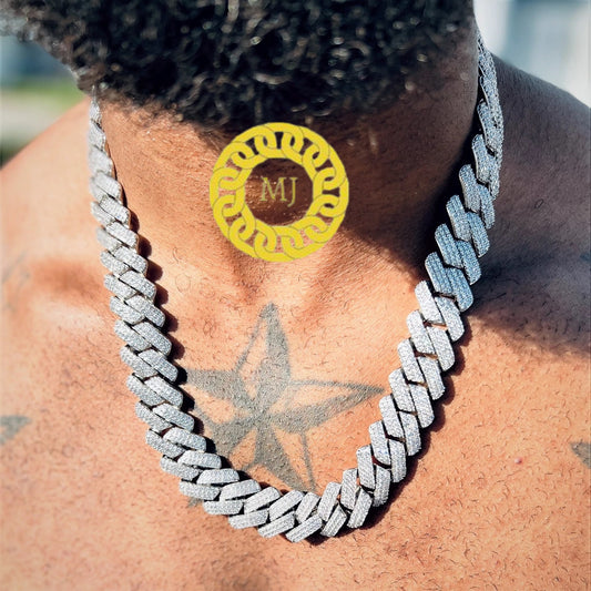19MM Moissanite Three-Row CUBAN LINK CHAIN In Sterling Silver 925 , Icedout hiphop chain,icy Rapper Necklace ,Pass The Diamond Tester