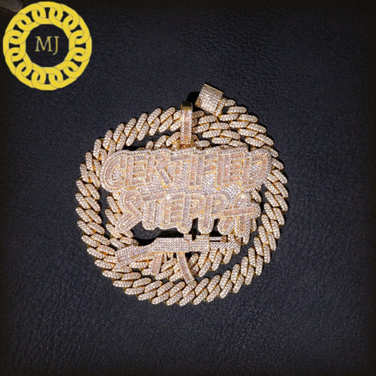 Baguette large certified steppa Necklace ,Iced out Certified Steppa Gun Hip Hop Moissanite Diamond Pendant with Moissanite 14 mm Cuban Chain