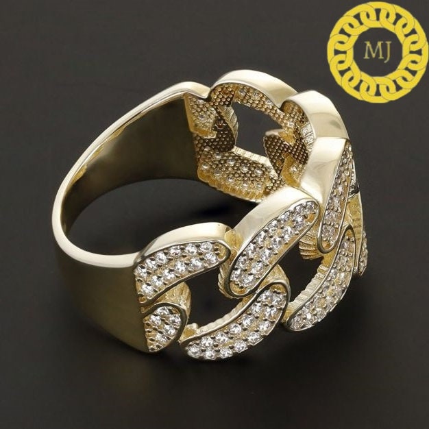 12 mm Moissanite Diamond Cuban link Ring, 925 Solid Silver Pave Cuban Ring Best Selling,Men's, Women's, Unisex Ring,iced Hiphop Cuban band