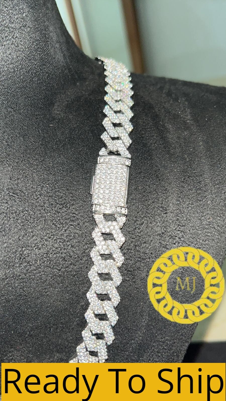 12MM VVS1 Moissanite Diamond Miami Cuban Chain With 14k White Gold Finished In Sterling Silver 925 , 20'' ,Pass The Diamond Tester