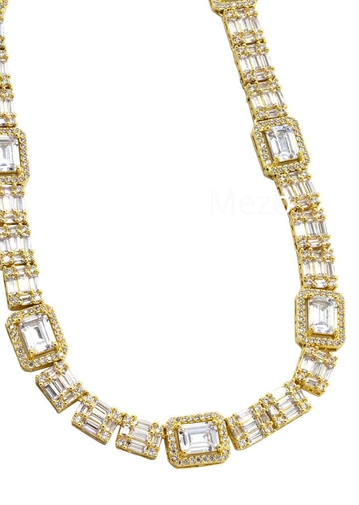 Iced Out Emerald cut Moissanite Diamond Tennis chain ,Mens Iced out cluster Baguette Chain Hip hop, 925 Solid Silver Tennis Necklace,