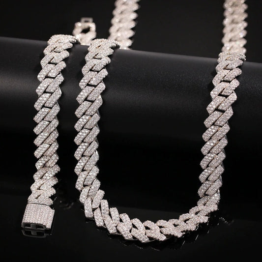 13MM VVS1 Moissanite Diamond Miami Cuban Chain With 14k White Gold Finished In Sterling Silver 925,Super Icedout ,Pass The Diamond Tester