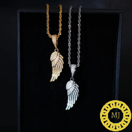 VVS1 Moissanite diamonds Studded Solid 925 Sterling Silver Gorgeous Angel Wing pendant | Iced Out pendant/14k Gold plated Angel wing Pendant