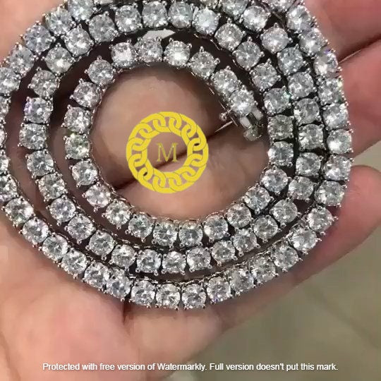 5mm VVS Moissanite Diamond Tennis Chain 40-75tcw 925 Sterling Silver D Color Colourless VVS Clarity GRA Certificate Pass Diamond Tester