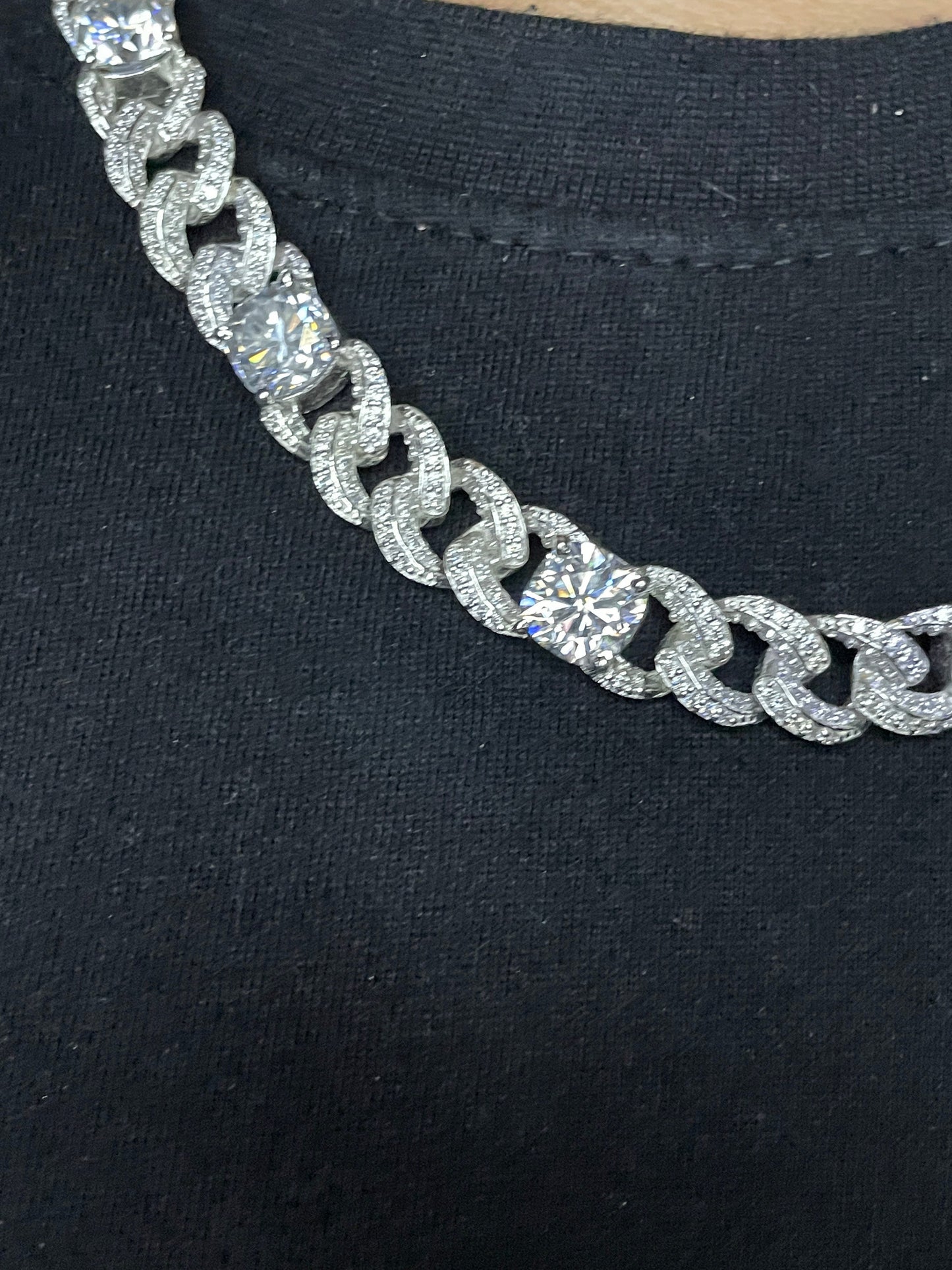 Heavy Solid 925 Sterling Silver Men's VVS1 Moissanite Diamonds Studded Cuban Chain,Icedout Rapper chains,10mm wide,Quality Clasp,Cushion