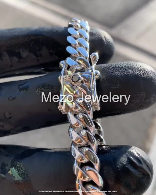 Cuban Link Bracelet with diamond on Clasp,Silver 925 Curb Link Bracelet,10mm Sterling Silver Cuban Link Bracelet,Men bracelet Women Bracelet