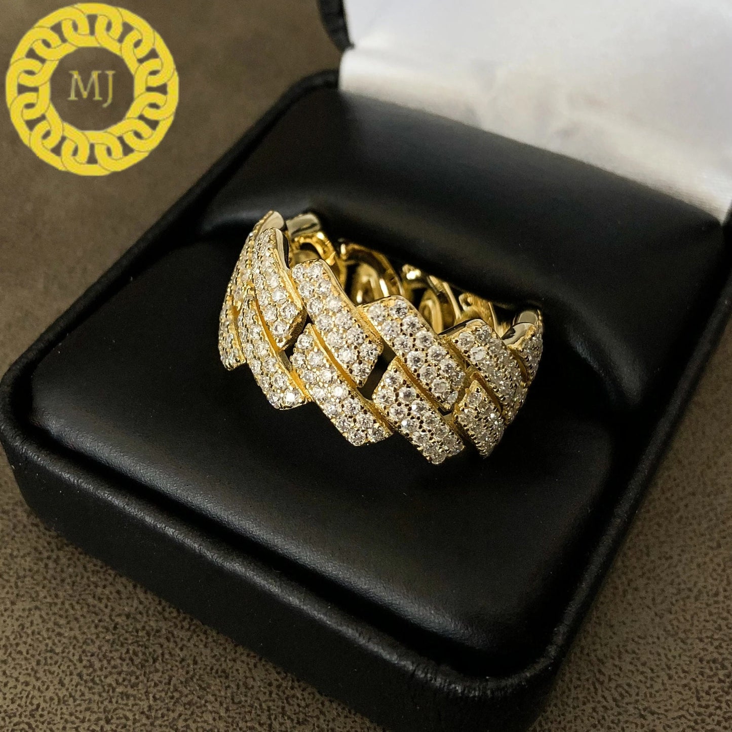 11 mm Moissanite Diamond Cuban link Ring, 925 Solid Silver Pave Cuban Ring Best Selling,Men's, Women's, Unisex Ring,iced Hiphop Cuban band
