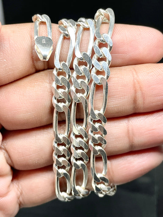 Figaro Silver Chain, Figaro 925 Sterling Silver Necklace, Thick Silver Necklace, Classic Sterling Silver Necklace, 6 mm Chain