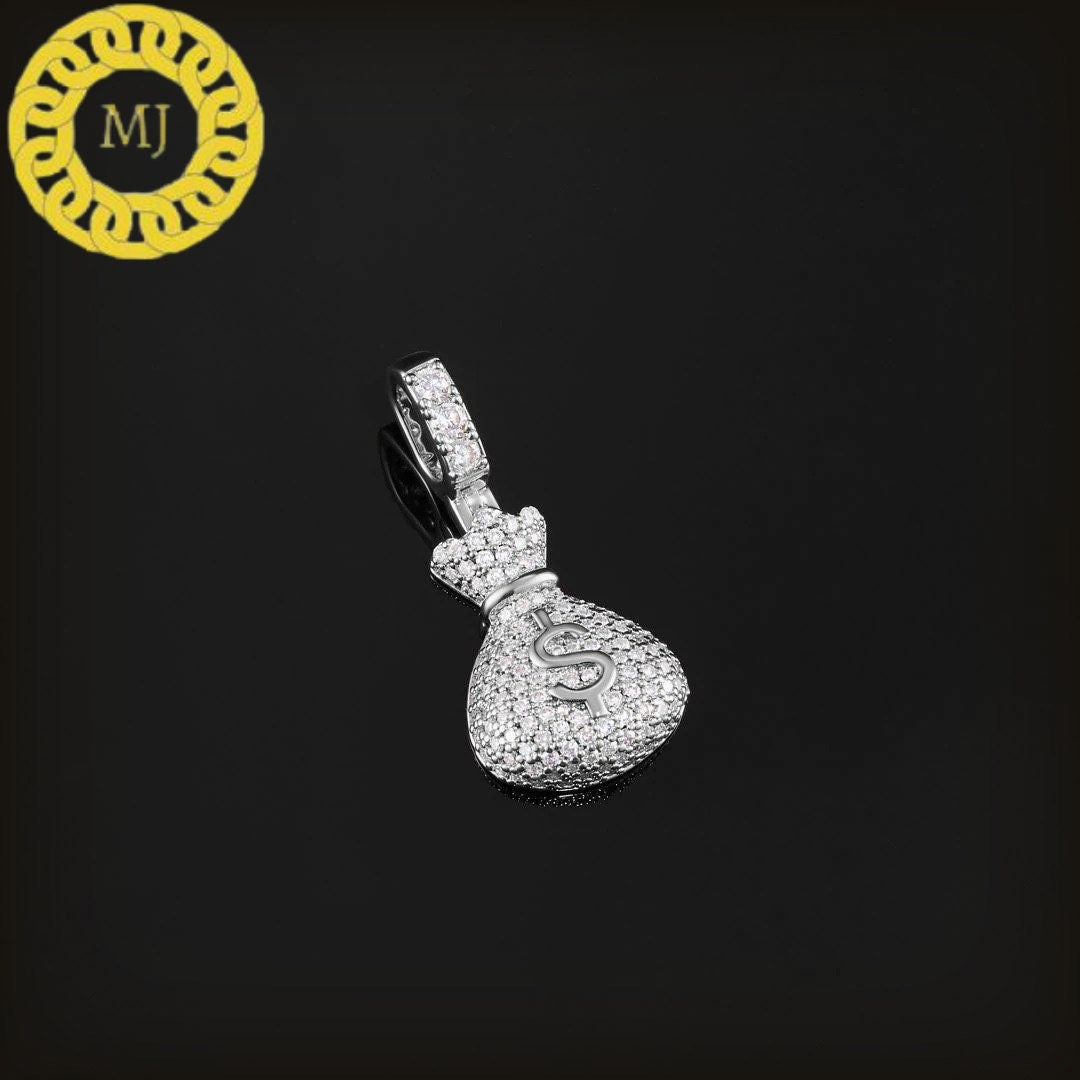 Moneybag Hip Hop Pendant Money Bag Pendant Charm MoneyBag Pendant Iced Money Bag Iced Moneybag Silver Gift Hiphop Moissanite Diamond Pendant