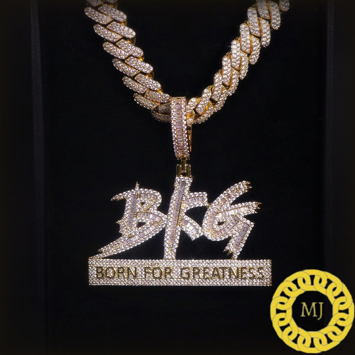 Silver Luxury Iced Out Baguette Born For Greatness Pendant , Hip Hop Jewelry, Gift For Him,Rapper Icy BFG Pendants ,Personalized Jewelry