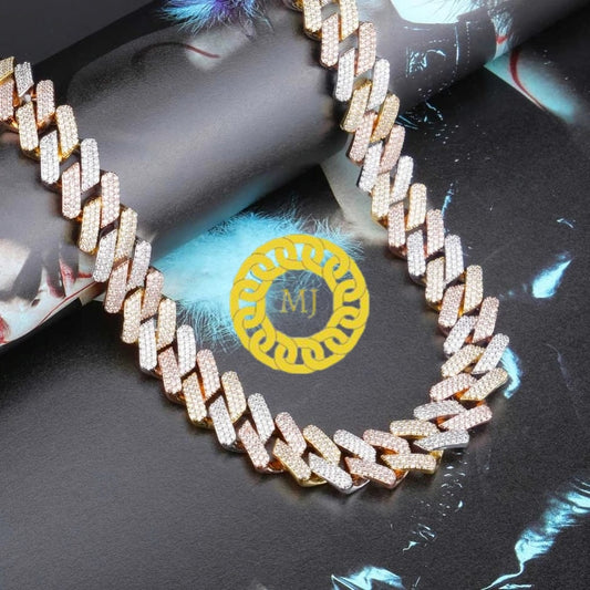 Heavy Solid 925 Sterling Silver Men's VVS1 Moissanite Diamonds Studded Cuban Chain,Icedout Rapper chains,20mm wide, Quality Box Clasp