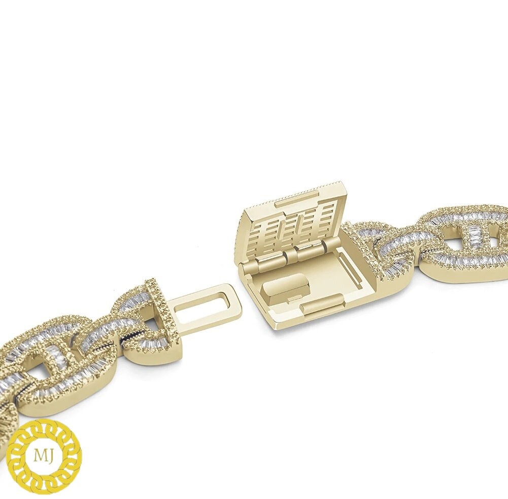 Heavy Solid 925 Sterling Silver Men's VVS1 Baguette Moissanite Diamonds Chain-15mm Flooded Ice True Baguette Stone Baguette Link Chain
