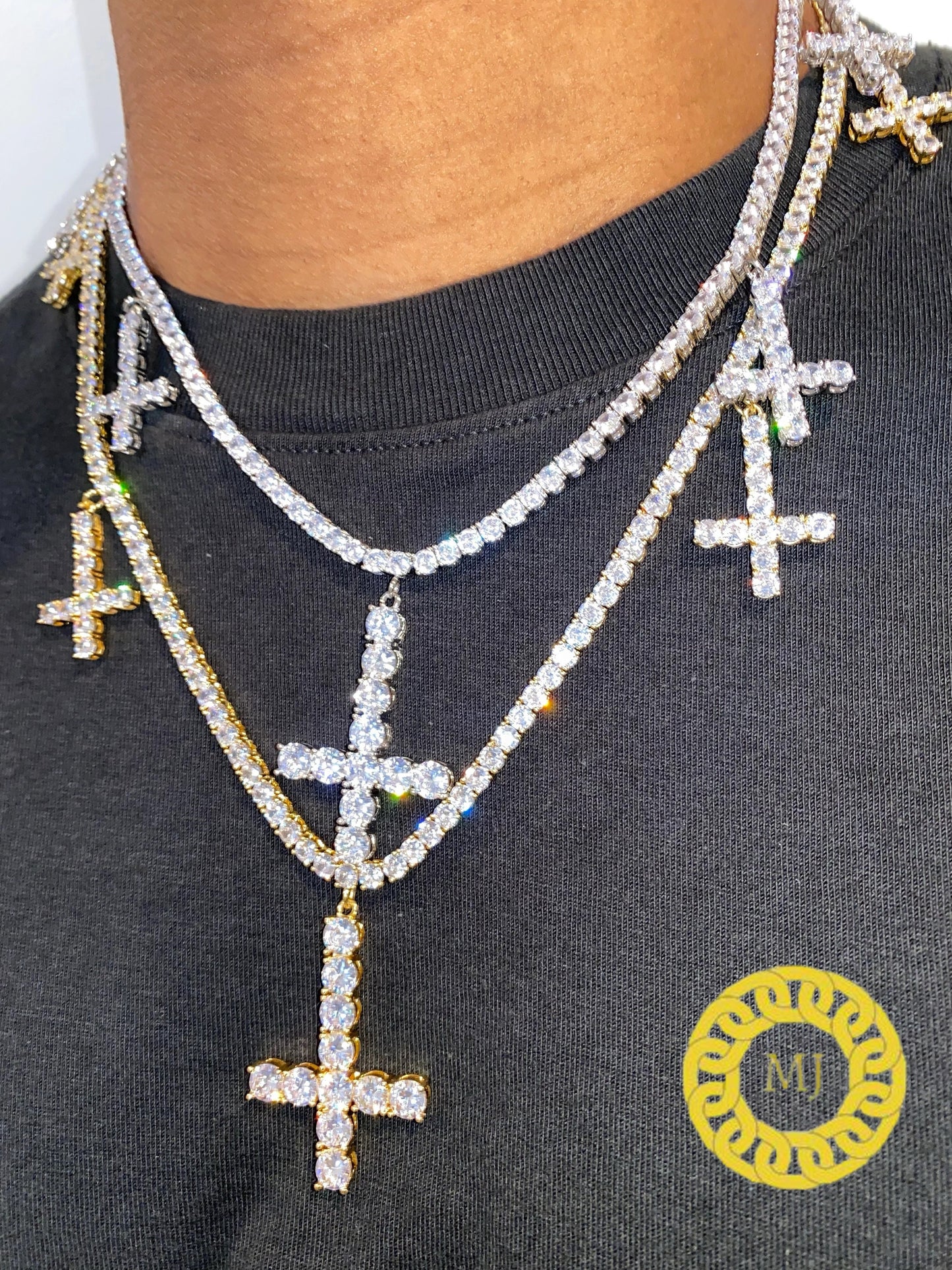 Men's Tennis Link Chain Necklace,Cross Necklace,925 Silver iced out Cross Necklace,Moissanite Diamond Cross Choker,ICY Necklace,Tennis Chain