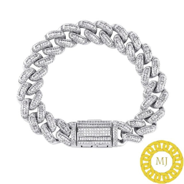 Men's Unique Custom Made Iced Out Baguette Solid 925 Sterling Silver Bracelet , 14 mm Miami square Moissanite diamond Bracelet,icedout