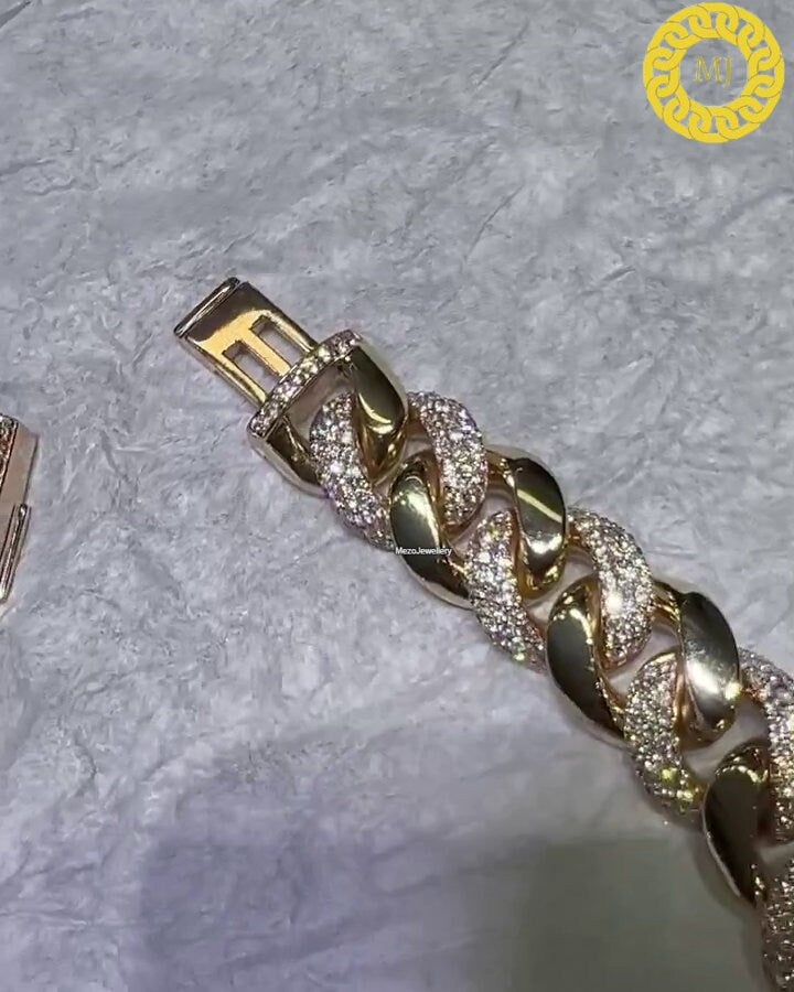 Heavy Quality | 15mm Icy Cuban Link Chain | VVS1 Quality Moissanite Diamond | 925 Sterling Silver | Gold Plated | Gift For Men and Women |