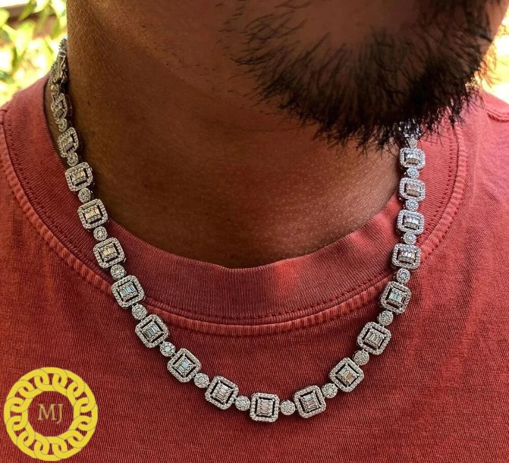 8mm NEW Style Cushion square Tennis Necklace Iced Out Tennis Chain VVS1 moissanite Stones Hip Hop Bling Rapper ,925 Silver Necklace