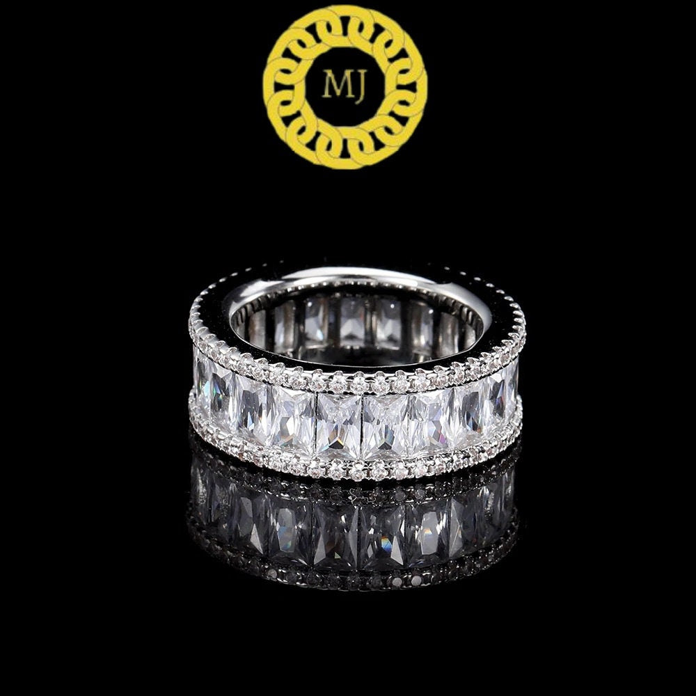 Unique men's Moissanite baguette Eternity band | men's band in Sterling Silver | 8mm Infinity band for men | Gifts for him| ICY Hiphop band