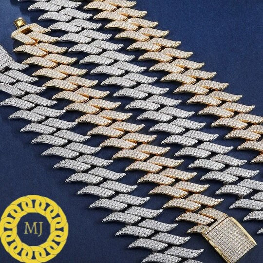 Heavy Solid 925 Sterling Silver Men's VVS1 Moissanite Diamonds Studded spiked Cuban Chain,Icedout Rapper chains,30mm wide, Quality Box Clasp