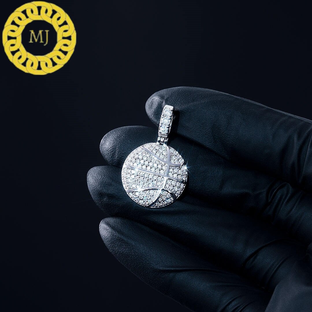 Iced out Basketball Pendant Charm Sports Pendant Iced Icy Basketball Silver pendant Hiphop Moissanite Diamond Pendant,basketball Pendants