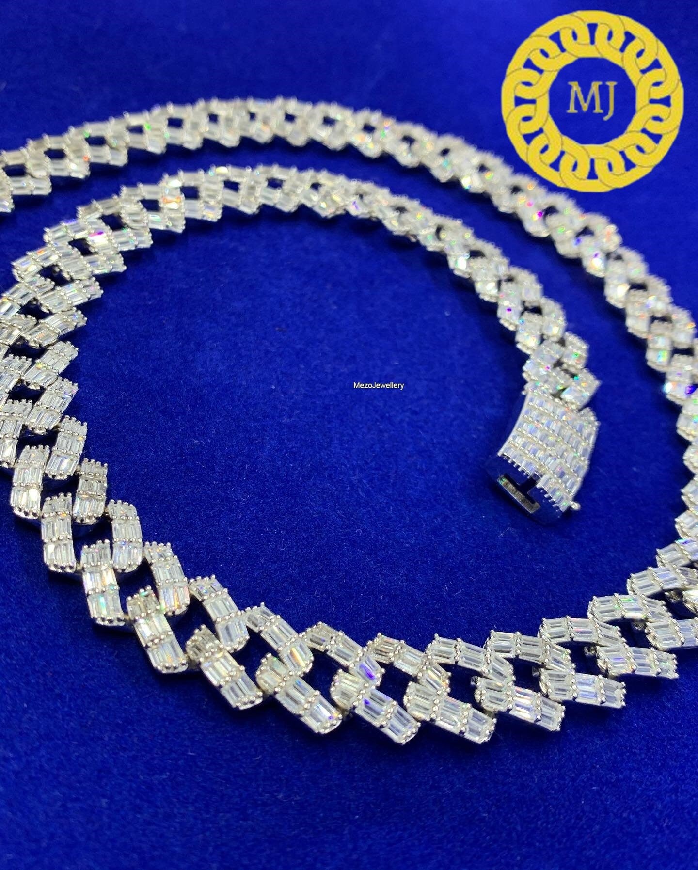 11mm Cuban Link Chain | VVS1 Quality Baguette Moissanite Diamond | Heavy 925 Sterling Silver | White Gold Plated | Gift For Men and Women |