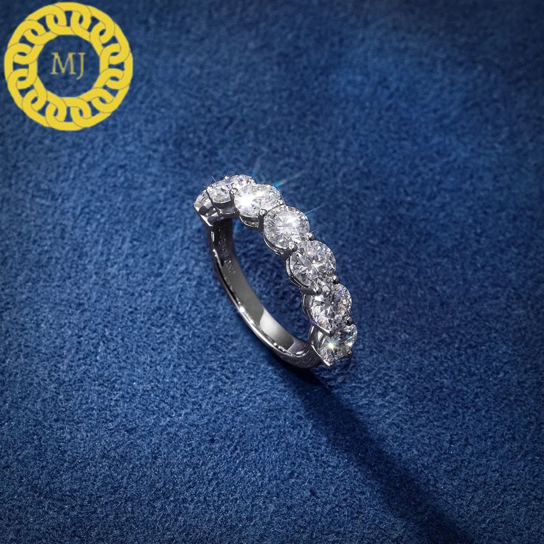 7 Stone 5mm VVS Moissanite Ring - 7 Stone 5mm Diamond Ring - Diamond/ Moissanite Half Eternity Ring - 5mm Wedding Band - Anniversary Gift